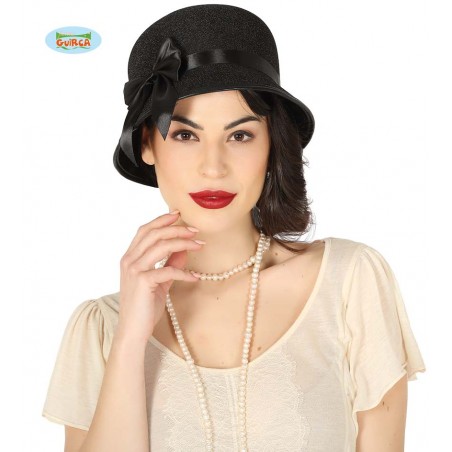 SOMBRERO NEGRO DAMA AÑOS 20